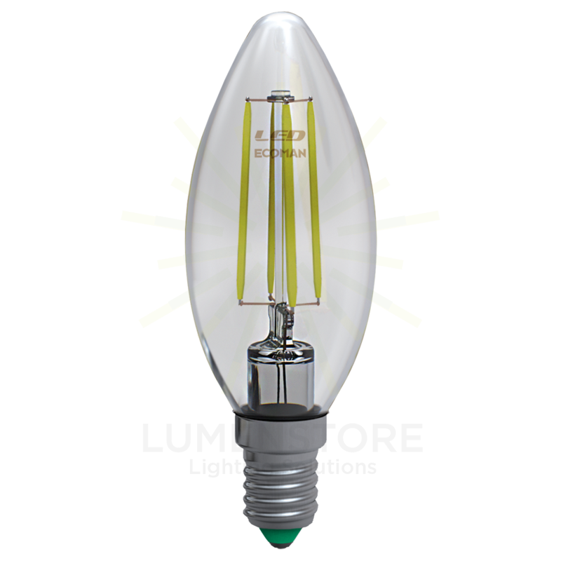 lampadina led candela e14 6w luce fredda 6000k ecoman vetro trasparente