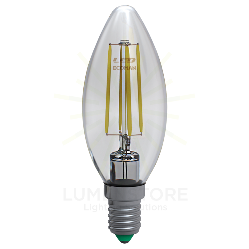 lampadina led candela e14 6w luce naturale 4000k ecoman vetro trasparente