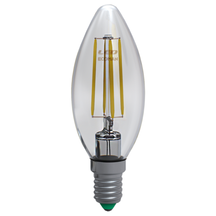 Lampadina LED Candela E14 6W luce calda 3000K ECOMAN vetro trasparente