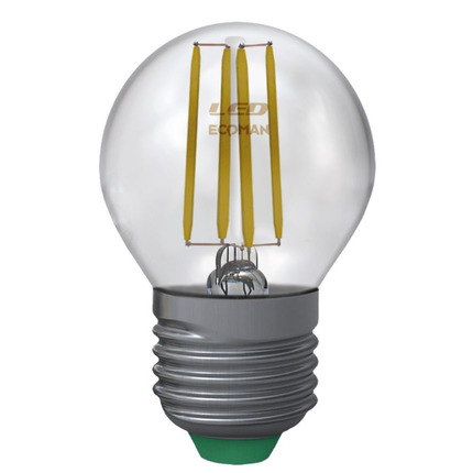 lampadina led sfera e27 6w luce calda 3000k ecoman vetro trasparente