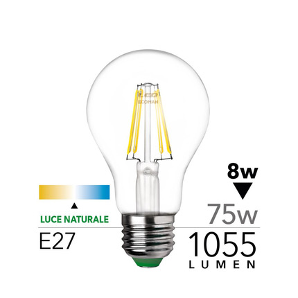 lampadina led sfera e27 8w luce naturale 4000k ecoman vetro trasparente confezione 3 pezzi