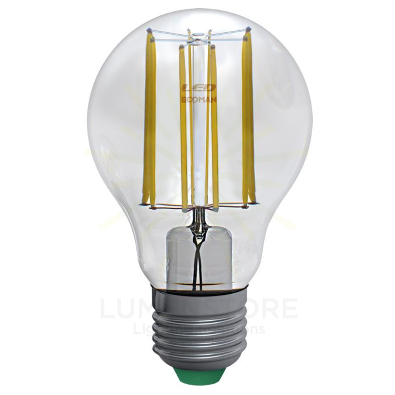 lampadina led sfera e27 12w luce naturale 4000k ecoman vetro trasparente