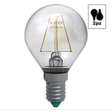 lampadina led sfera e14 4w luce calda 3000k ecoman vetro trasparente confezione 2 pezzi