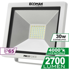 proiettore led proled 30w luce naturale 4000k ecoman bianco ip65 mini slim