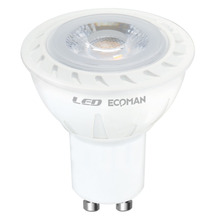 lampadina led dicroica gu10 7w luce calda 3000k ecoman vetro trasparente