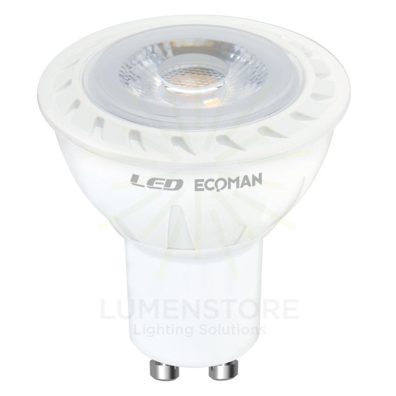 lampadina led dicroica gu10 7w luce calda 3000k ecoman vetro trasparente