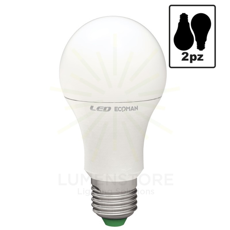 lampadina led goccia e27 15w luce fredda 6000k ecoman vetro ghiaccio confezione 2 pezzi