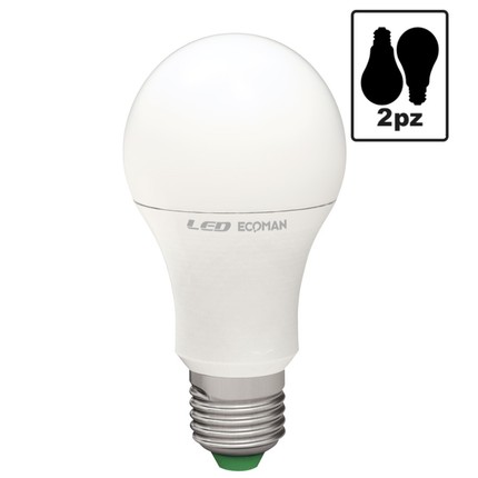 lampadina led goccia e27 15w luce calda 3000k ecoman vetro ghiaccio confezione 2 pezzi