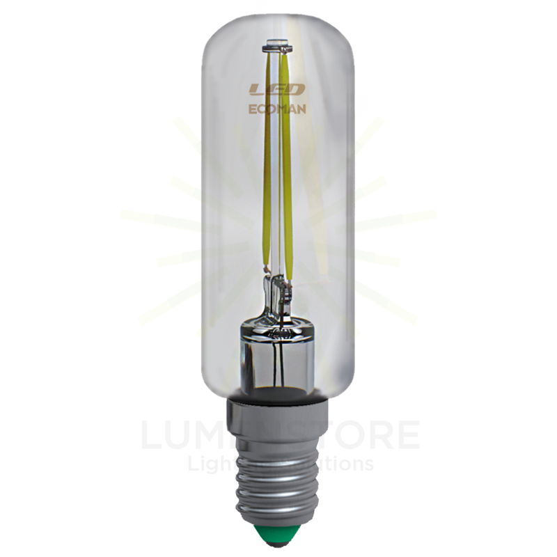 lampadina led tubolare e14 6w luce calda 3000k ecoman vetro trasparente