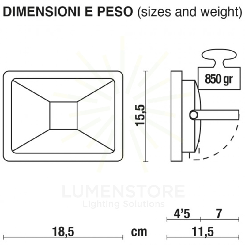 proiettore led proled 30w luce naturale 4000k ecoman nero ip65 mini slim