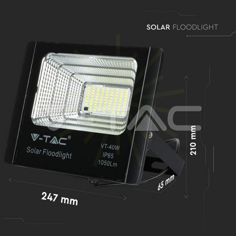 faretto con pannello solare 40w a led luce naturale v-tac sku8574