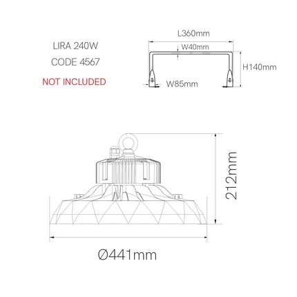 sospensione led 240w 100/260v 4000k nero ip65 4921
