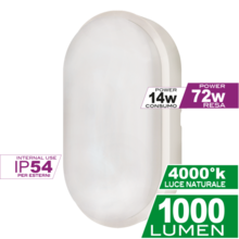 plafoniera led ovale 14w luce naturale 4000k ecoman bianco ip54 