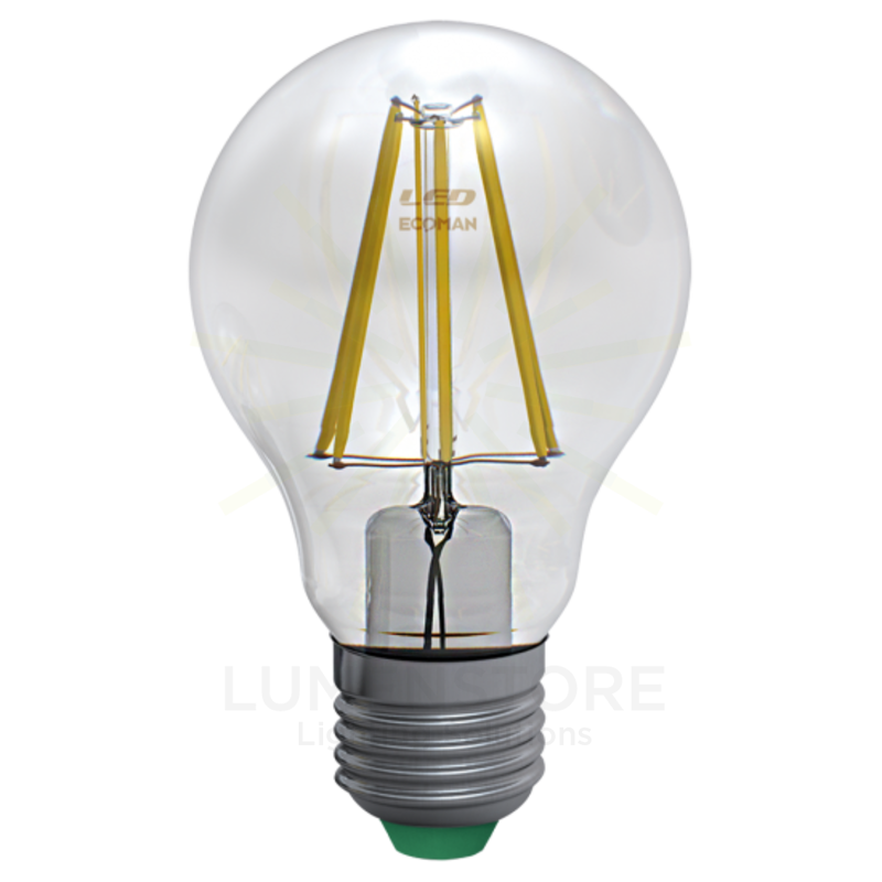 Lampadina LED Sfera E27 8W luce naturale 4000K ECOMAN vetro trasparente