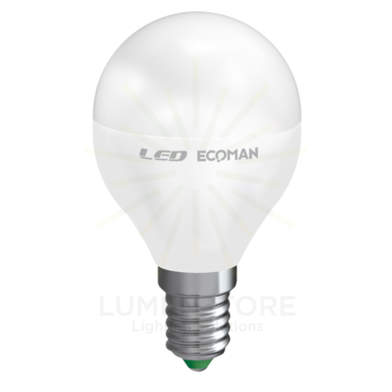 lampadina led sfera e14 8w luce naturale 4000k ecoman vetro ghiaccio