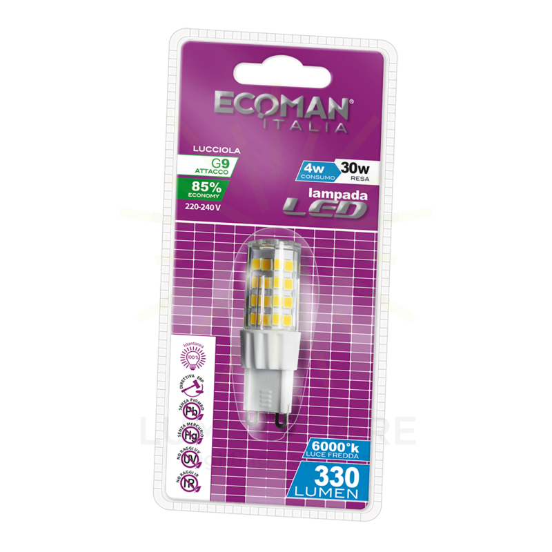 lampadina led lucciola g9 4w  luce fredda 6000k ecoman