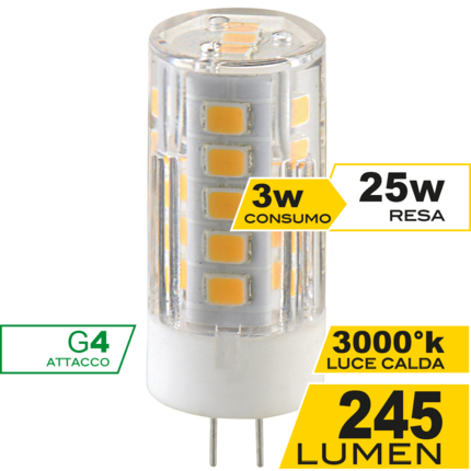 lampadina led 12v lucciola g4 3w luce calda 3000k ecoman vetro trasparente