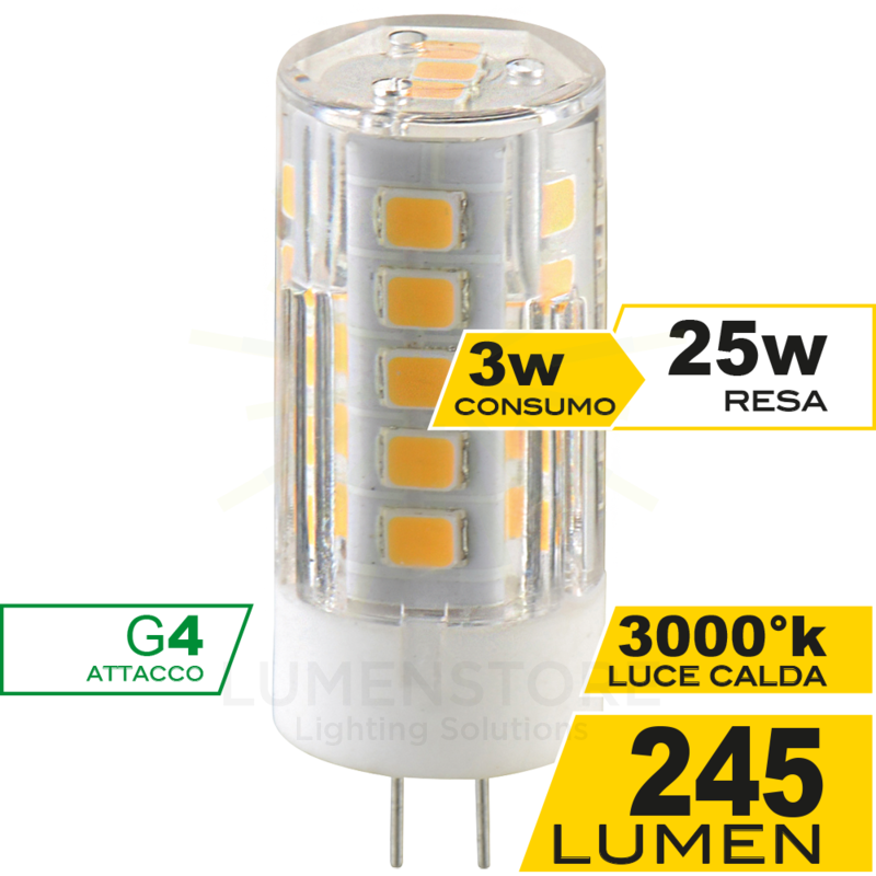 lampadina led 12v lucciola g4 3w luce calda 3000k ecoman vetro trasparente