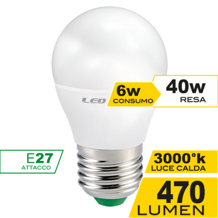 lampadina led sfera e27 6w luce calda 3000k ecoman vetro ghiaccio