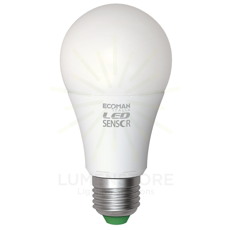 lampadina led goccia e27 10w luce fredda 6000k ecoman vetro ghiaccio sensor360