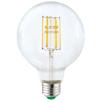 lampadina led globo g95 e27 12w luce naturale 4000k ecoman vetro trasparente