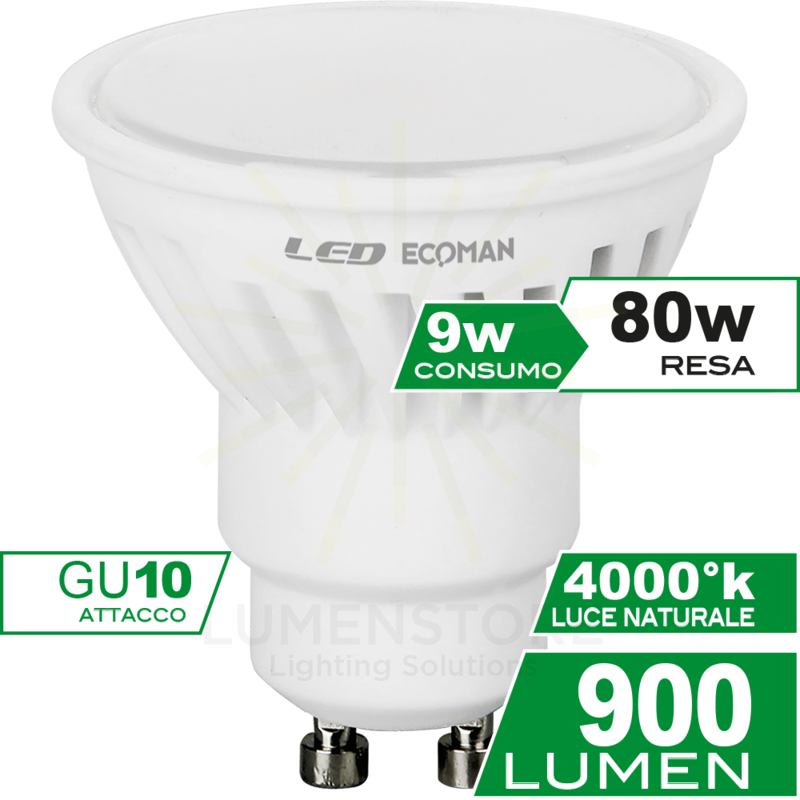 lampadina led dicroica gu10 9w luce naturale 4000k ecoman vetro ghiaccio