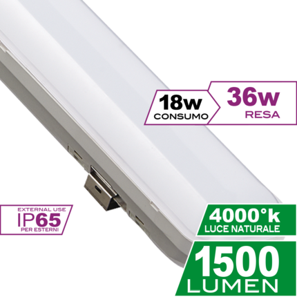 reglette led linea60 18w luce naturale 4000k ecoman ip65 