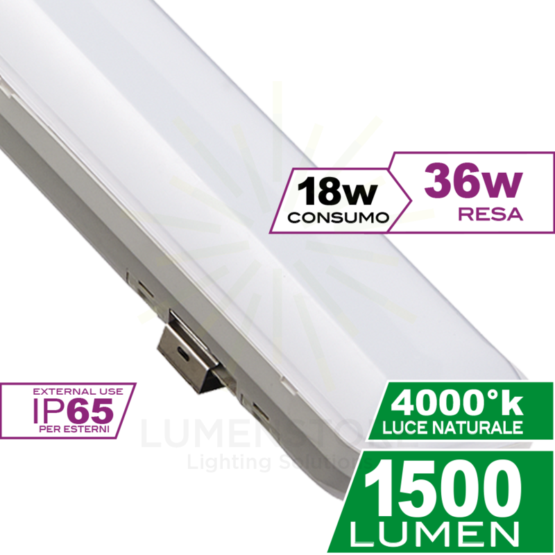 reglette led linea60 18w luce naturale 4000k ecoman ip65 