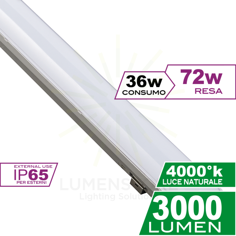 reglette led linea120 36w luce naturale 4000k ecoman ip65