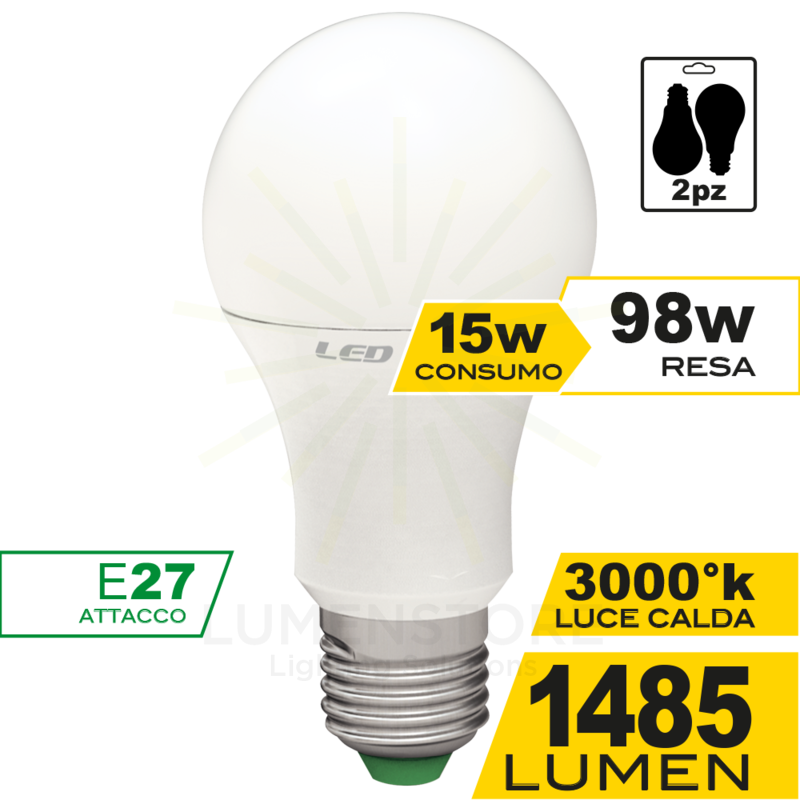 lampadina led goccia e27 15w luce calda 3000k ecoman vetro ghiaccio confezione 2 pezzi