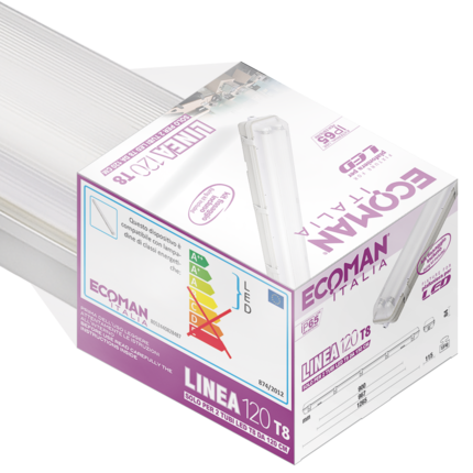 reglette led linea120 ecoman ip65 per tubi led 2xt8 da 120cm