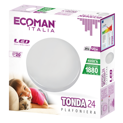 plafoniera led tonda 24w luce naturale 4000k ecoman