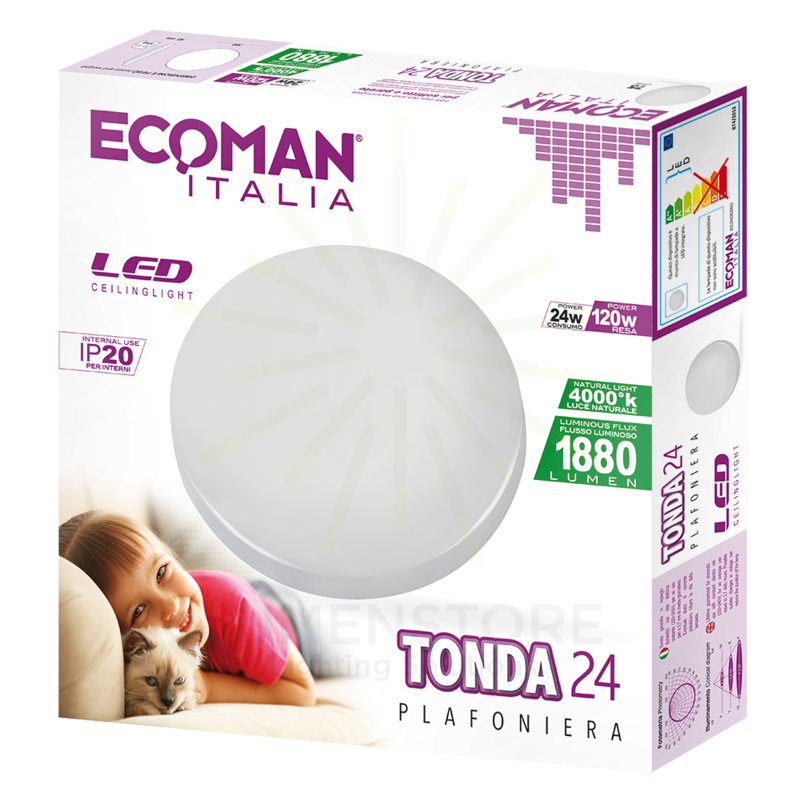 plafoniera led tonda 24w luce naturale 4000k ecoman