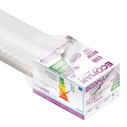 reglette led linea120 36w luce naturale 4000k ecoman ip65