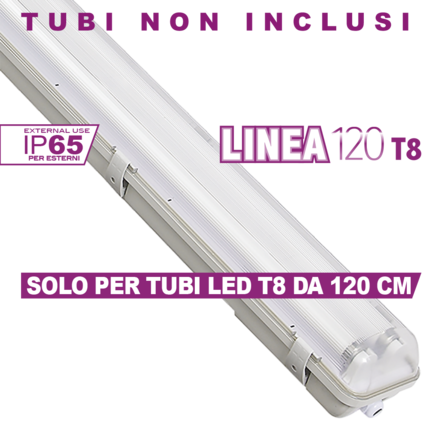 reglette led linea120 ecoman ip65 per tubi led 2xt8 da 120cm