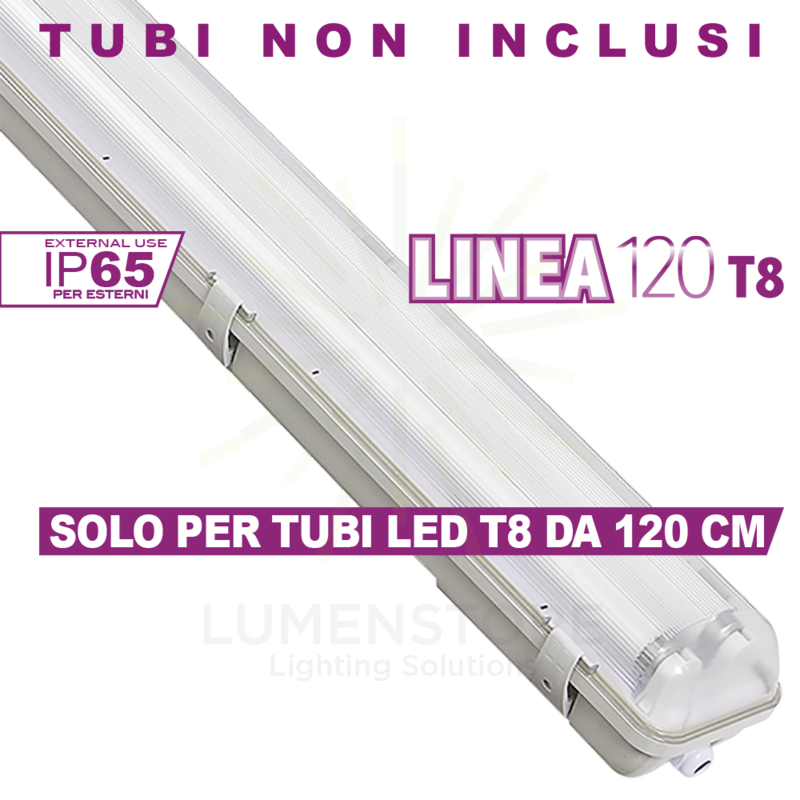 reglette led linea120 ecoman ip65 per tubi led 2xt8 da 120cm