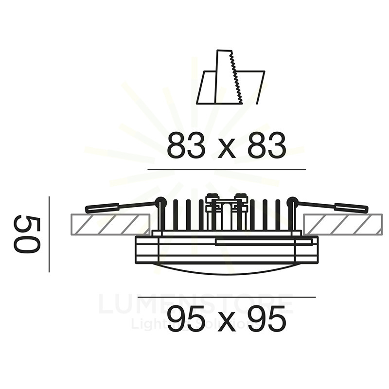 faretto cardea 10w luce calda 3000k gealed quadrato ad incasso bianco