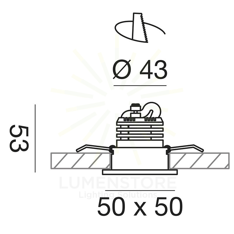 faretto alya 5w luce naturale 4000k gealed quadrato ad incasso bianco