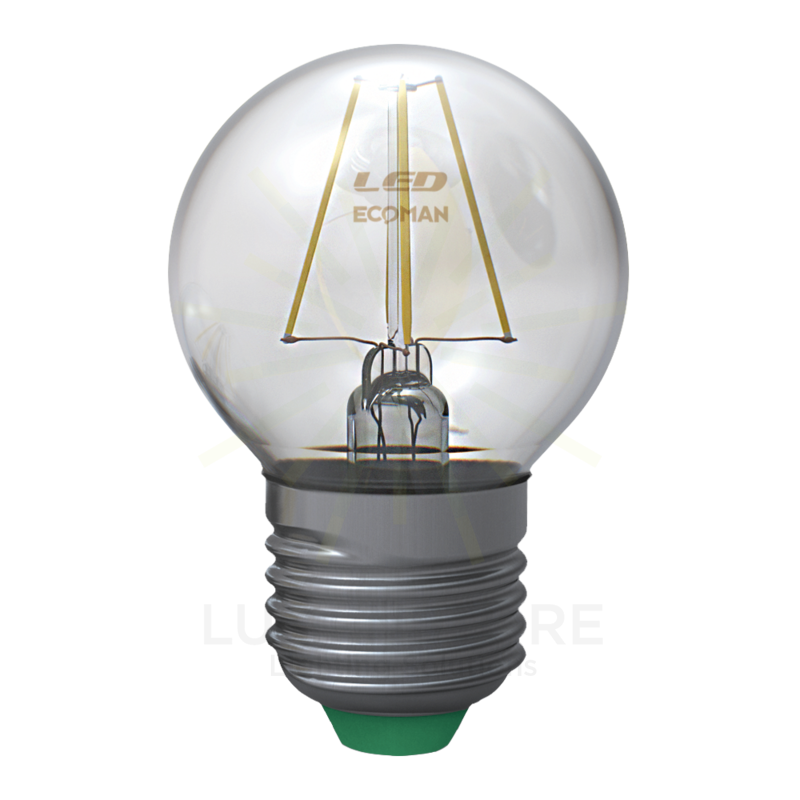 lampadina led sfera e27 4w luce calda 3000k ecoman vetro trasparente