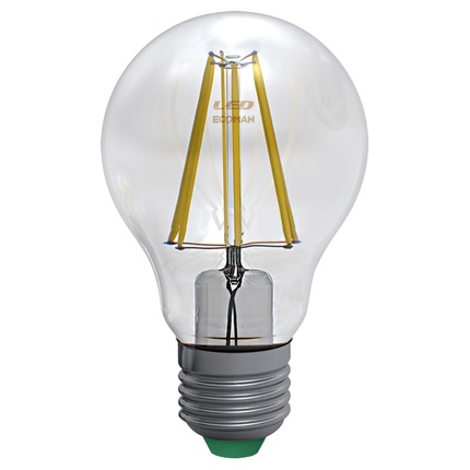 lampadina led goccia e27 8w luce calda 3000k ecoman vetro trasparente