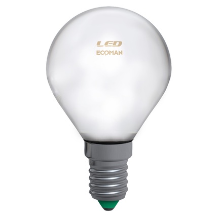 lampadina led sfera e14 4w luce fredda 6000k ecoman vetro ghiaccio