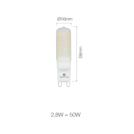 lampadina led long uniform-line g9 2.8w luce fredda 850 beneito faure