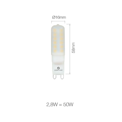 lampadina led long uniform-line g9 2.8w luce calda 830 beneito faure