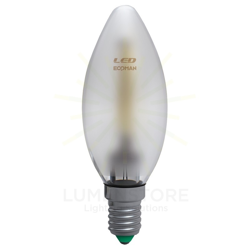 Lampadina LED Candela E14 4W luce calda 3000K ECOMAN vetro satinato