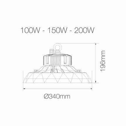 lampada industriale ufo lens 200w luce fredda 5000k beneito faure ip65 ik10