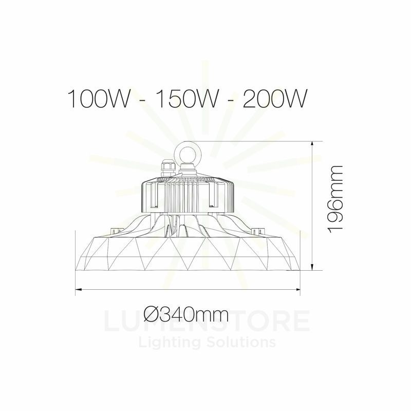 lampada industriale ufo lens 200w luce fredda 5000k beneito faure ip65 ik10