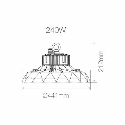 lampada industriale ufo lens 240w luce naturale 4000k beneito faure ip65 ik10