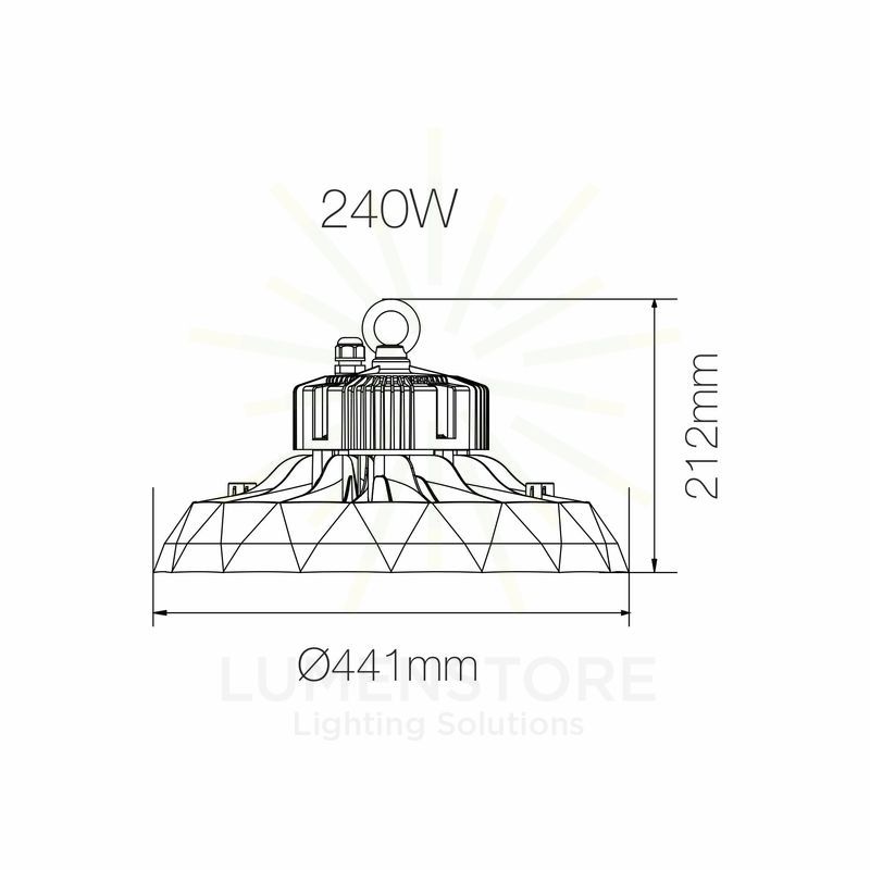 lampada industriale ufo lens 240w luce naturale 4000k beneito faure ip65 ik10