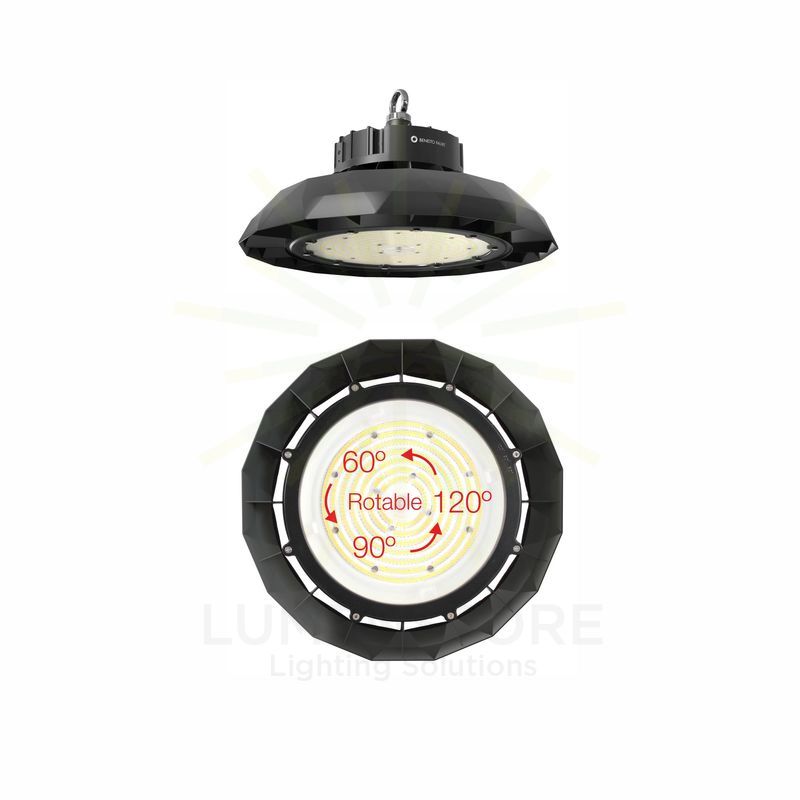 lampada industriale ufo lens 150w luce naturale 4000k beneito faure ip65 ik10