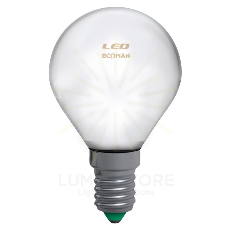 lampadina led sfera e14 4w luce calda 3000k ecoman vetro ghiaccio